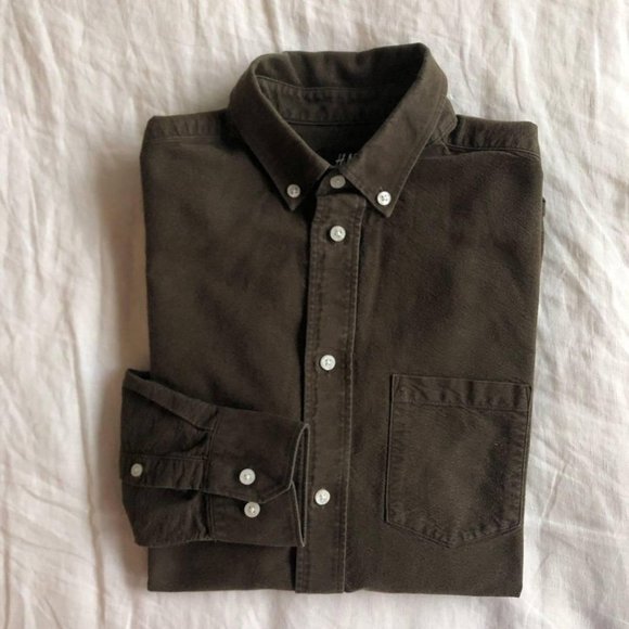 H&M Regular Fit Khaki Green Oxford Shirt - Picture 2 of 4